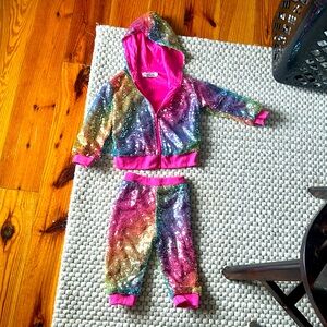 rainbow sparkle zip up jacket and matching pant set